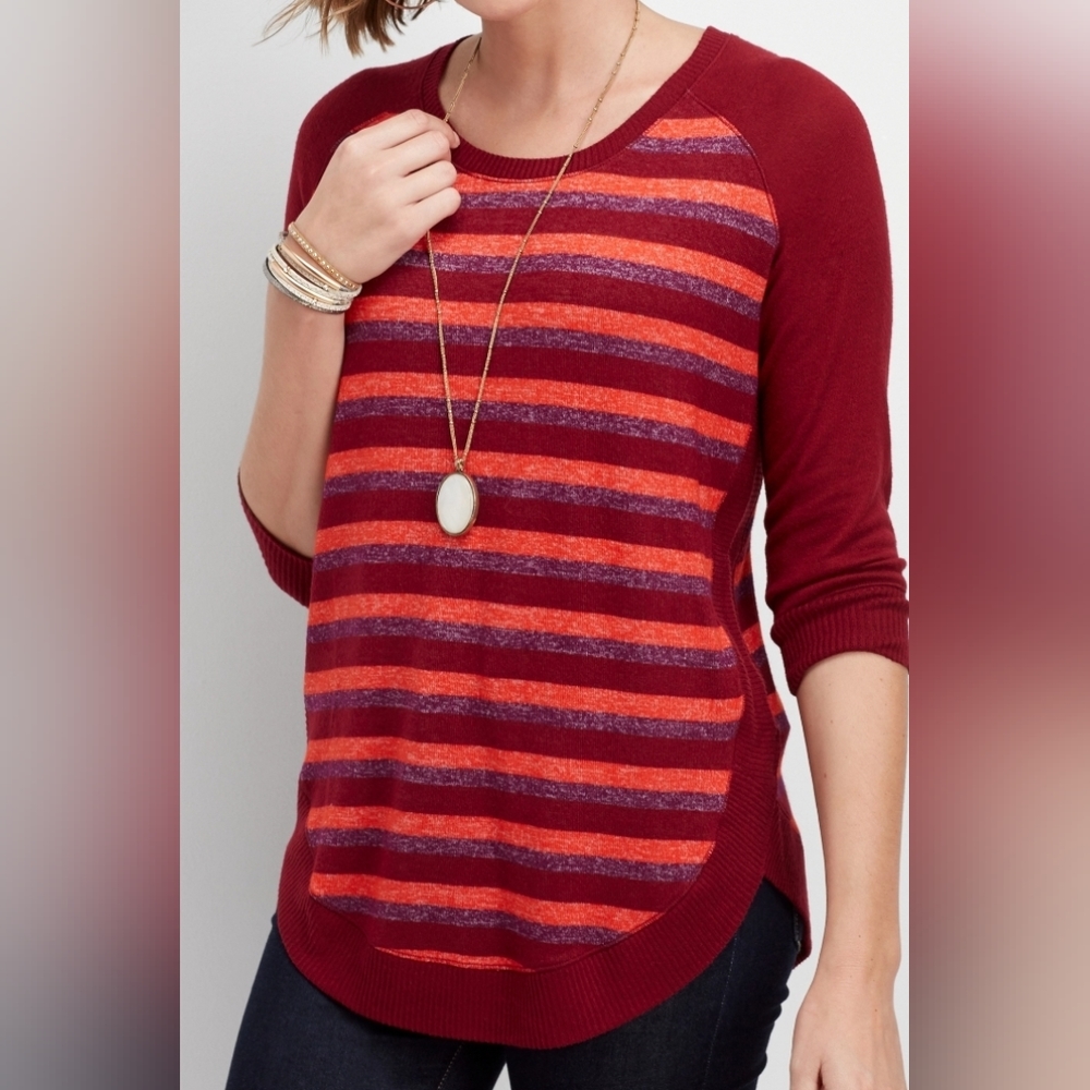 Maurices cranberry striped tunic shirt small